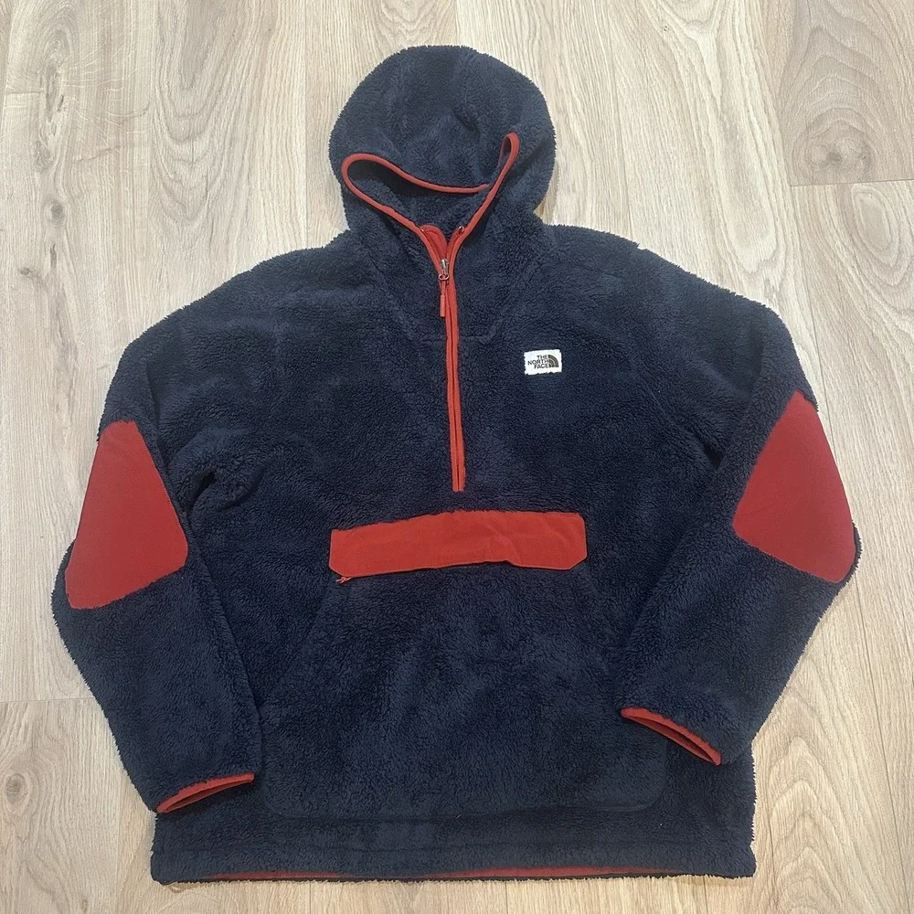 The North Face Sherpa Fleece Pullover Hoodie Mens Large Blue Red Campshire